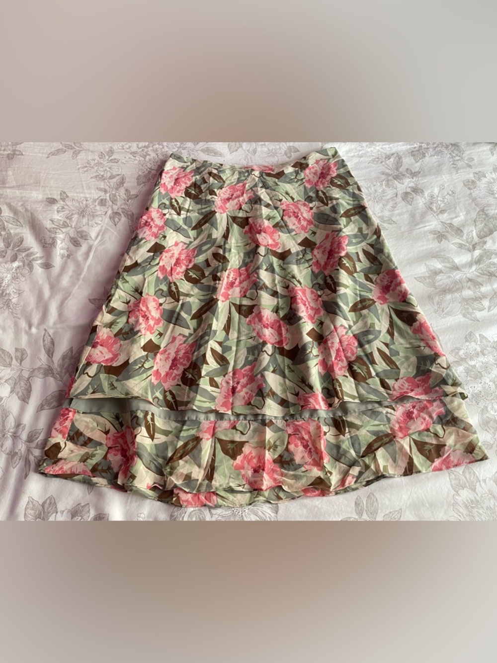 Vintage Silk Sage Green Floral Slip Skirt 10 Fairycore Nymph Forest Fairy Dainty